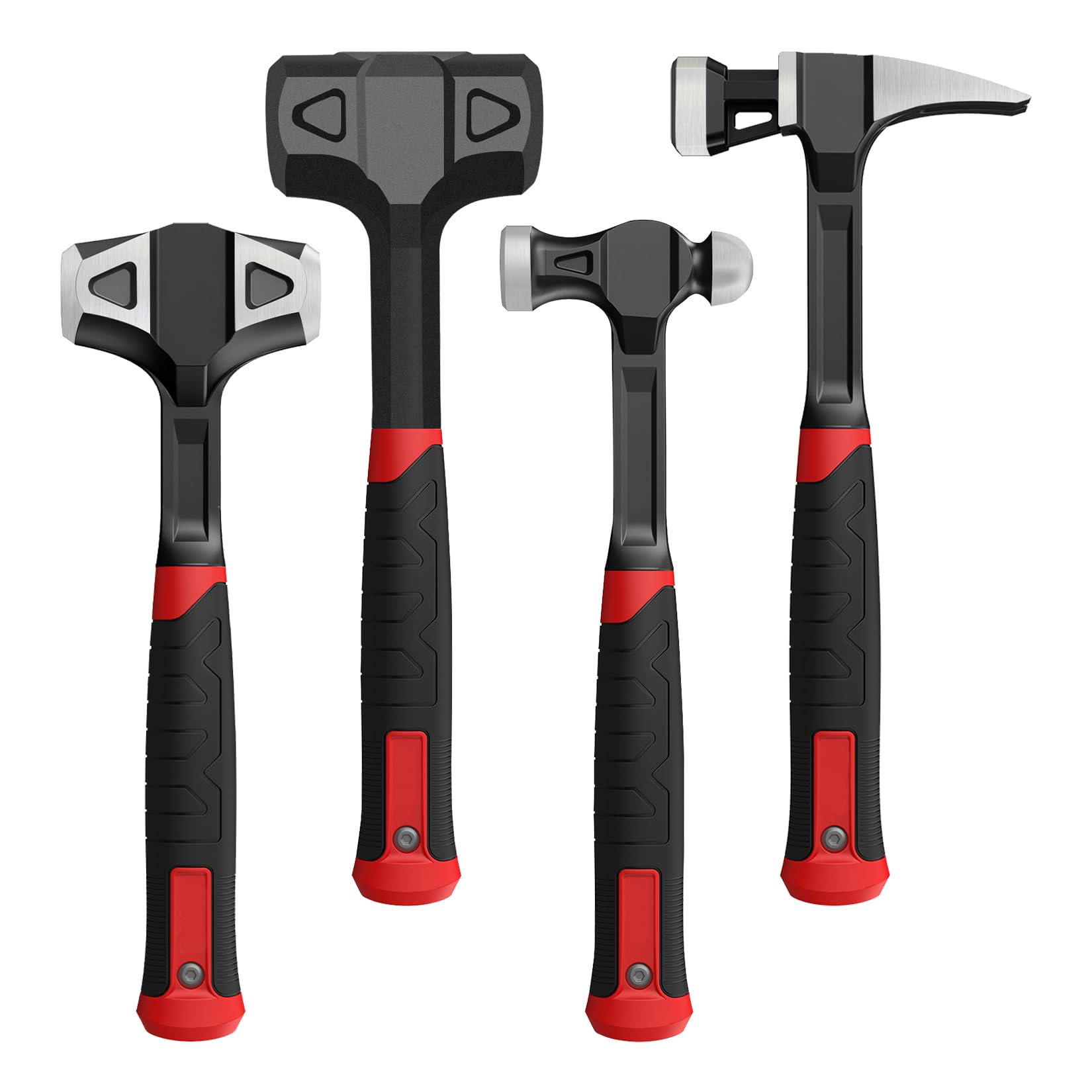 4-Piece Dead Blow Hammer Set - 2LB Dead Blow, 24oz Ball Peen, 20oz Claw, 3LB Sledge Hammer for Garages and Repair Shops