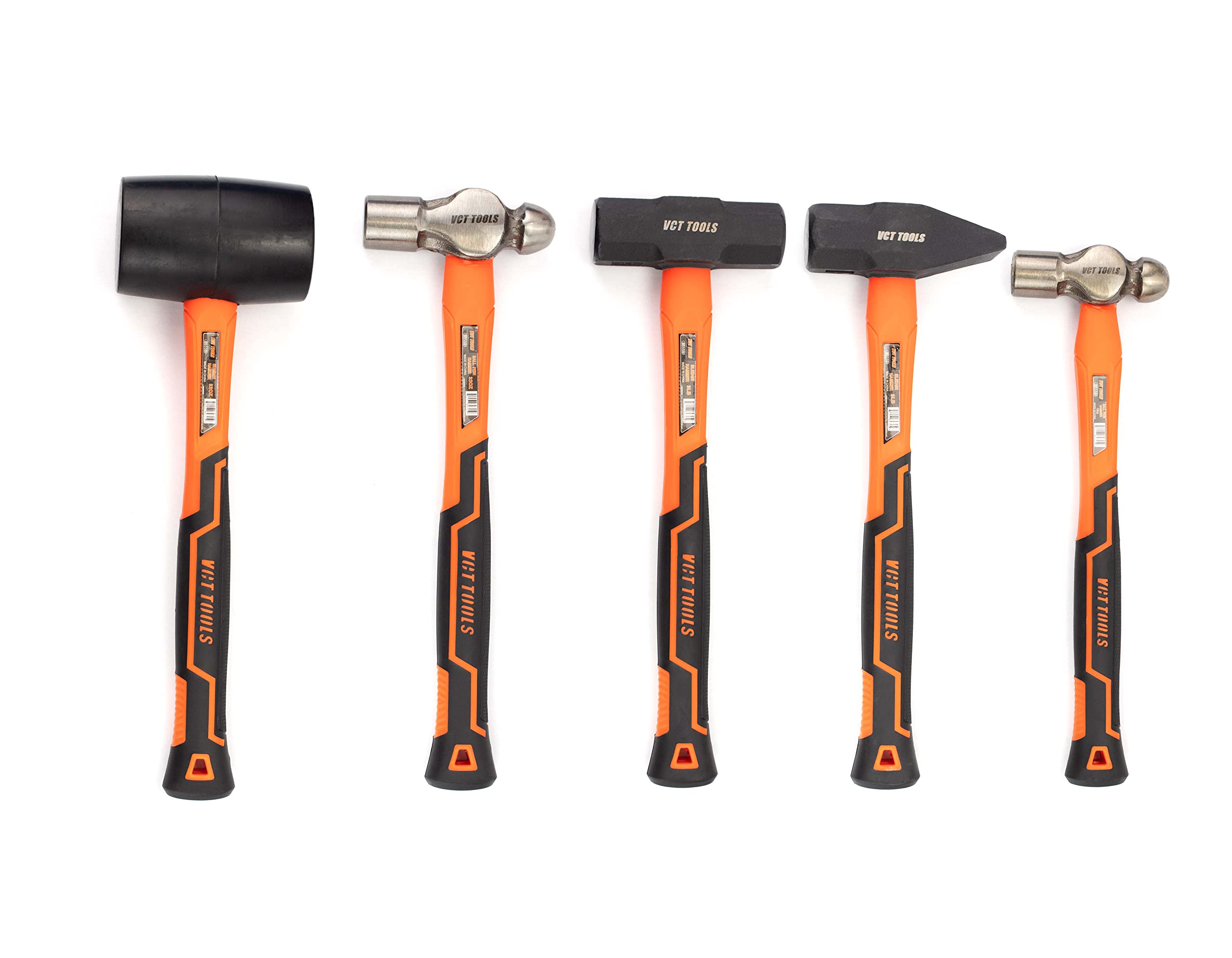 VCT 5pc Hammer & Mallet Set for Metal Working, Professional Tool, Craftsmen, Construction, Heavy Duty, 16oz Ball-Pein H