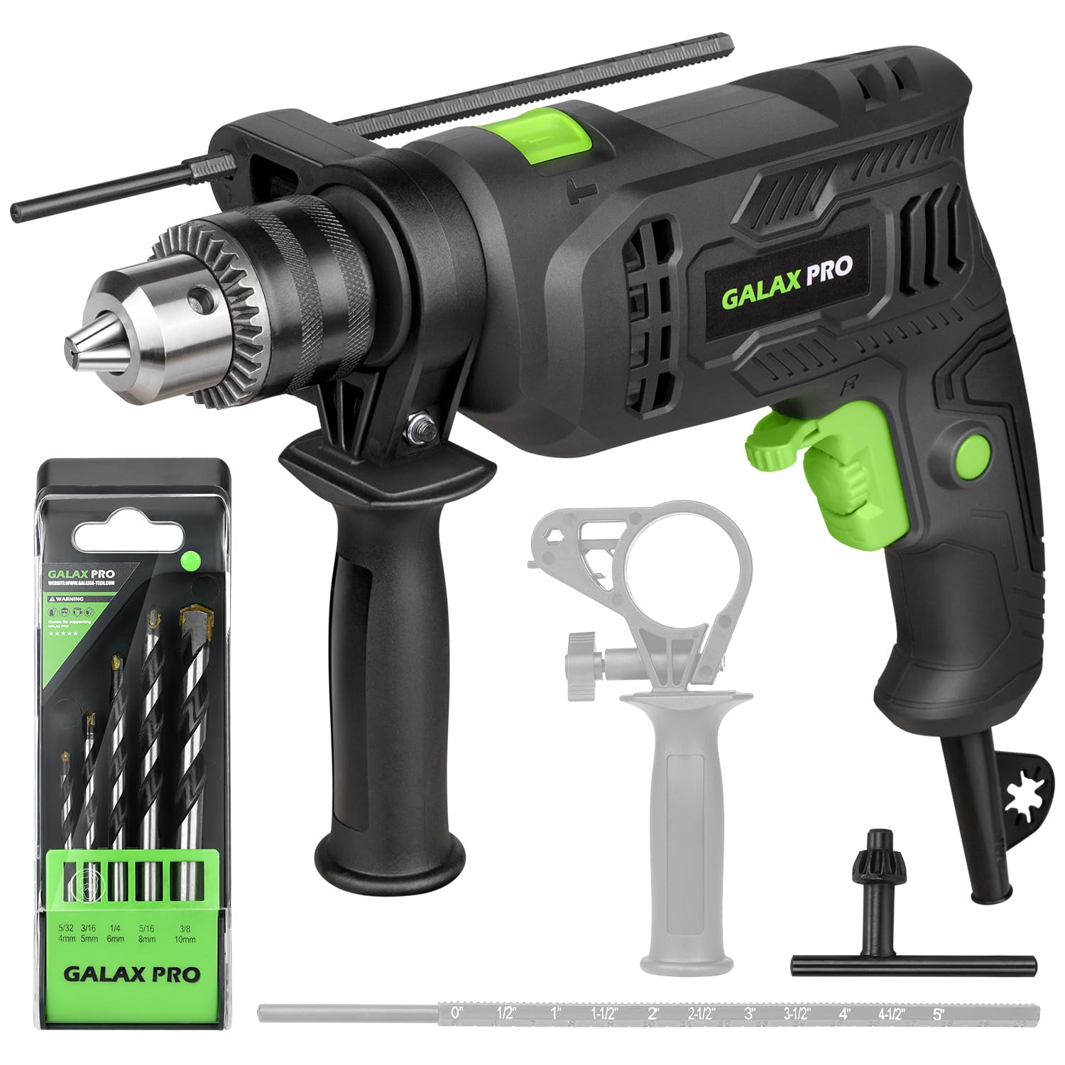 GALAX PRO Corded Hammer Drill |5Amp 0-3000RPM 12 Variable Speed 1/2 Inch Keyed Metal Chuck
| GALAX PRO |5Amp 0-3000RPM