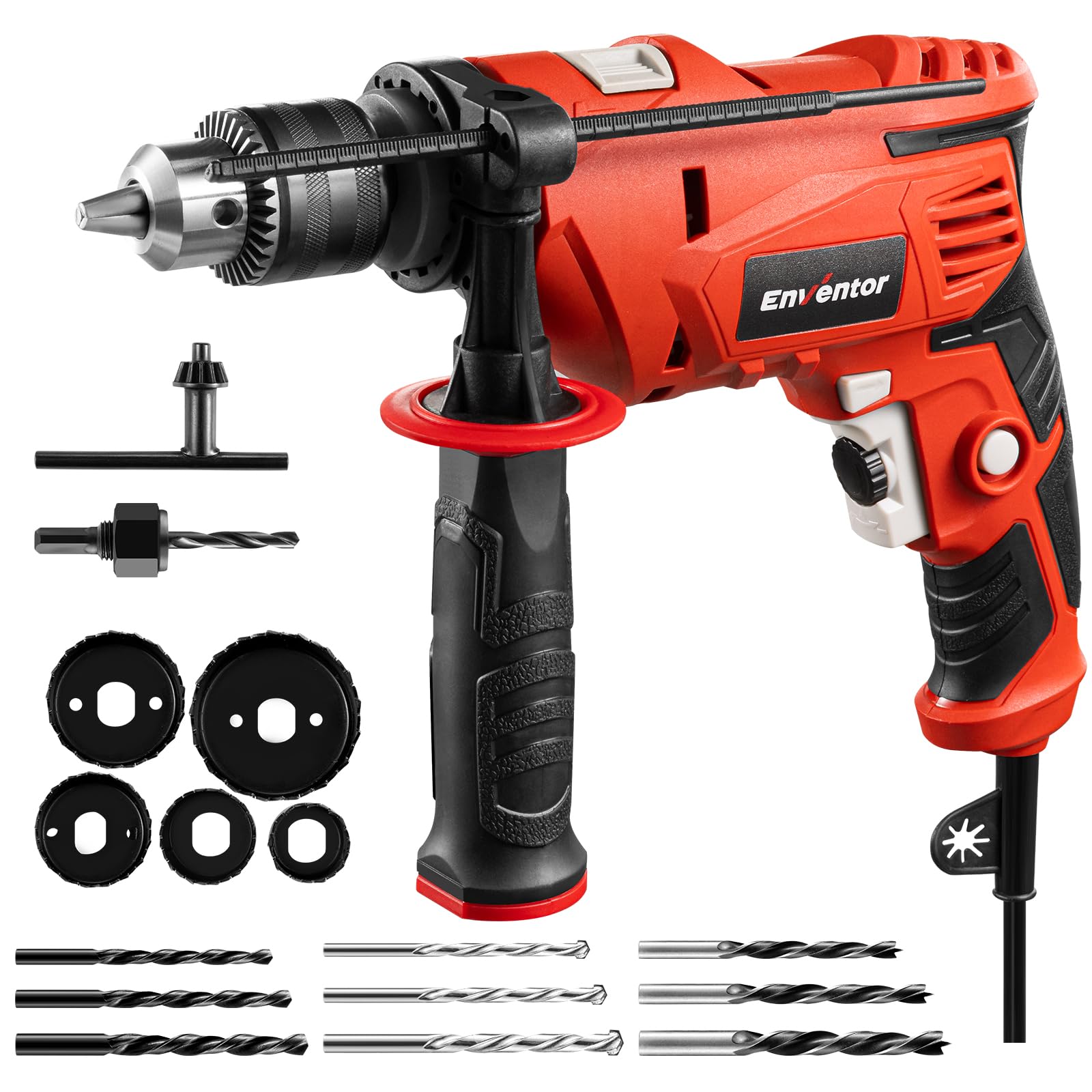 Enventor 7.5 Amp Hammer Drill for Metal & Wood Workers, 900W Powerful Drill, Lightweight Corded with 360° Auxiliary Hand
