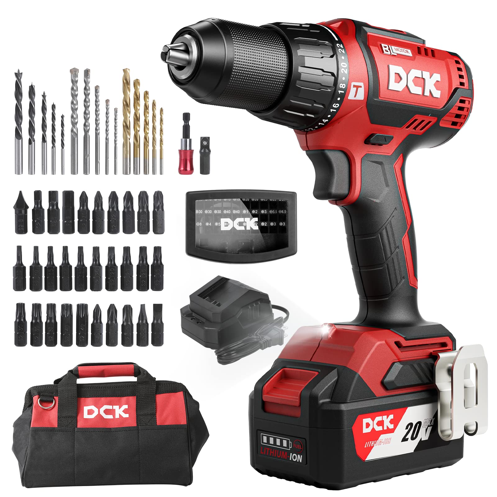 DCK 20V Brushless Hammer Drill for Drilling Brick Wall, Metal, Wood | 531 in.lbs Torque, 36000 BPM, 1/2" Keyless Chuck |